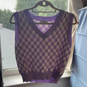 Purple and white checkered sweater vest - GOLF TENNIS PREPPY